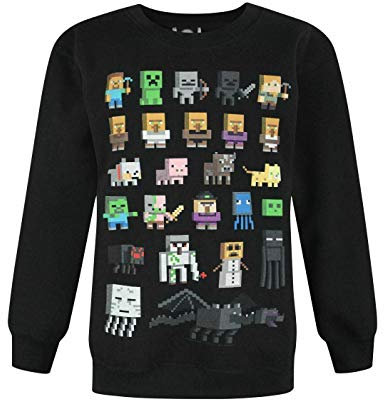 Minecraft Boys Jumper Kinder Sprites Creeper Pig Black Sweatshirt Sweater 7-8 Jahre