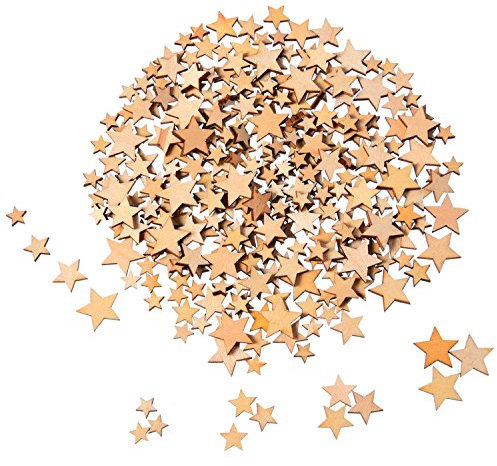 200 Stücke Holzsterne Blank Holz Stern Scheiben Mini Stern Verschönerungen für Hochzeit Handwerk Making DIY, Gemischt 4 Größen