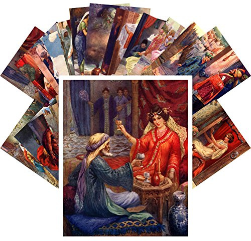 Postkarten Set 24pcs Vintage Oriental Fairy Tales Illustrations by Harry Theaker