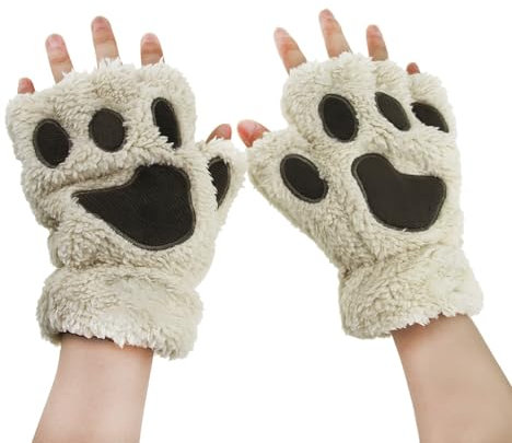 Damen Fingerlos Handschuhe Winter Katze Claw Bear Pfote Plüsch Fäustlinge Niedliche Cartoon Halbfinger Handschuhe Warme Fausthandschuh Outdoor Dicke Handwärmer
