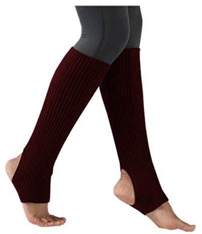 ACVIP Damen Winter Strickstulpen Ballett Stulpen Beinlinge Beinstulpen mit Fersenloch(Weinrot)