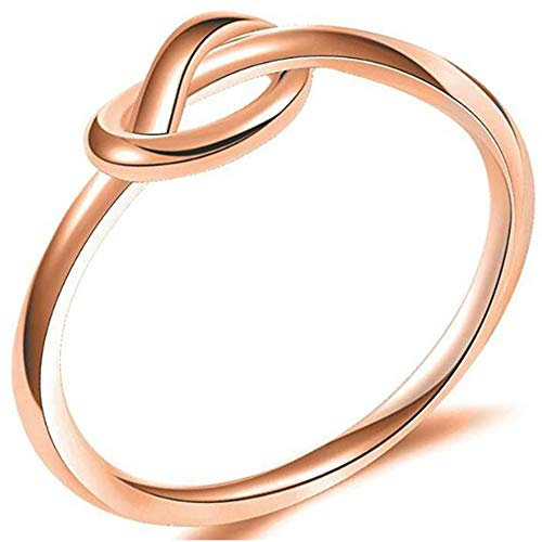 JUDE Durable Stainless Steel Silver Black Love Knot Ring Promise Celtic (Rose Gold, Z)