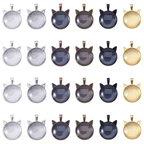 nbeads DIY Anhänger Bastelset, Einschließlich 6 Farben Katze Form Legierung Anhänger Tabletts Und 24 Stück Transparentem Glas Cabochons Für Foto Anhänger Schmuck Handwerk Machen, Gemischte Farbe