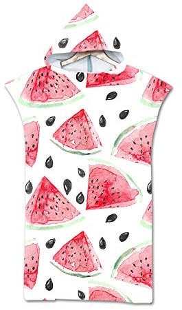 Treer Strand Poncho Kapuze, Badeponcho Mikrofaser Strandtücher Bade Bademantel Schwimmen Surfing Sport Handtuch Badetuch Duschtücher Handtücher Für Damen Herren (75 * 110cm,Wassermelone)