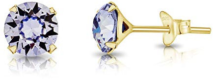 DTPSilver - Damen Ohrringe 925 Sterling Silber Gelb Vergoldet mit Kristallen von Swarovski® Elements 6 mm Runde Ohrstecker - Farbe : Provence Lavendel