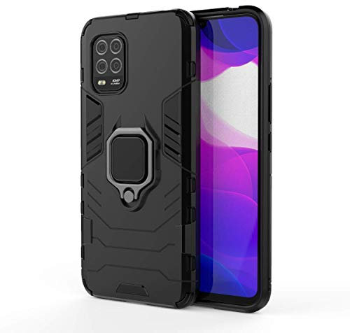 TANYO Funda para Xiaomi Mi 10 Lite 5G, Carcasa TPU/PC Hybrid Case con 360° Soporte, Robusta Silicona Estuche, Antigolpes Cover Caso Negro
