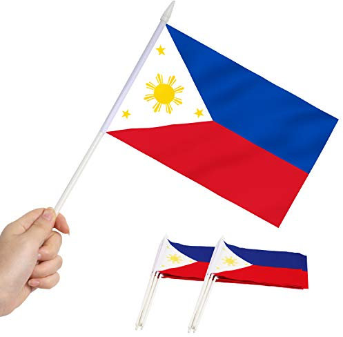 Anley Philippines Mini Flag 12er Pack - Handgehaltene kleine philippinische Miniaturflaggen am Stick - lichtbeständige und lebendige Farben - 5 x 8 Zoll mit massiver Stange und Speerspitze