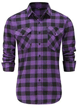 Dioufond Chemise Flanelle a Carreaux Homme Manches Longues Chemise Canadienne Bucheron Violet S
