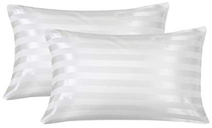 Damier 2er-Set Satin Kissenbezug 40x80cm Weiß glatt glänzend hochwertige Seidig Mikrofaser Kissenhülle Kopfkissenbezug schont Haare und Haut
