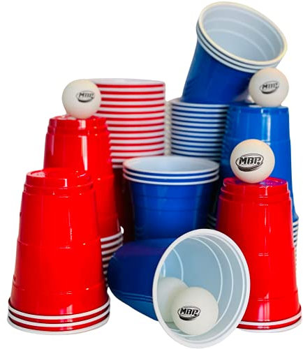 Red and Blue Cups – die beliebten Partybecher aus den USA |Das praktischen Set (50 rote und 50 Blaue Cups + 6 Bälle) | ideal als Beer-Pong-Becher | lebensmittelecht & wiederverwendbar | sehr stabil