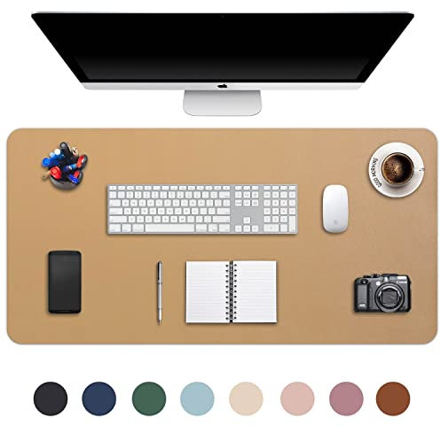DOBAOJIA Alfombrilla de Ratón Mousepad XXL, Tapete de Escritura Estera Oficina Alfombrilla de Escritorio Protector Escritorio, Cuero PU Impermeable+Gamuza Antideslizante 90 x 43cm (Caqui)