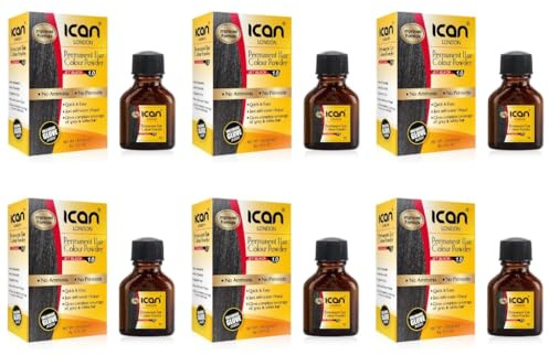 Ikan, permanentes Haarfärbepulver, kein Ammoniak, kein Peroxid (1.0 Jet Black), 6 Packungen