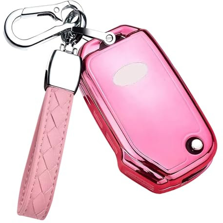 HIBEYO TPU Schlüsselhülle Autoschlüssel Hülle Abdeckung Schutzhülle Cover Passt für Kia Sportage Ceed Sorento Cerato Forte KX3 K5 Klappschlüssel Fernschlüssel Fall Schlüsselbund-Rosa