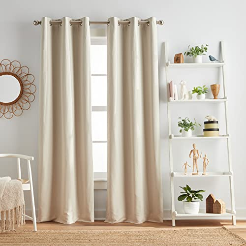 dream FACTORY Grommet Top Window Treatment 2 Piece Set Room Darkening Curtains for Kids Bedroom Decor Solid Lined Drapes, 84 Panel Pair, Linen Harper