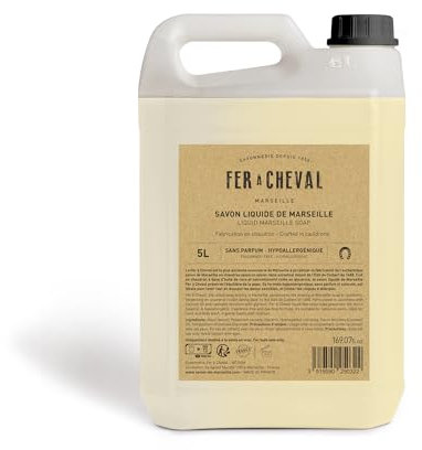 Fer à Cheval - Véritable Savon de Marseille Liquide - Sans Conservateur, et Hypoallergénique, il est Doux pour la Peau des plus Sensibles (SANS PARFUM, 5L)