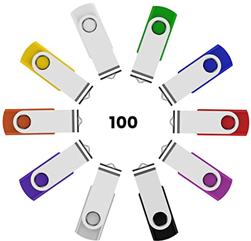 KOOTION Memoria USB 4 GB, [100 Unidades] USB 2.0 USB Flash Drive Multi-Colores Lote Pendrive 4GB de 360° con Tapa Metálica Colorido para Ordenador/TV/Coche/Player, ect