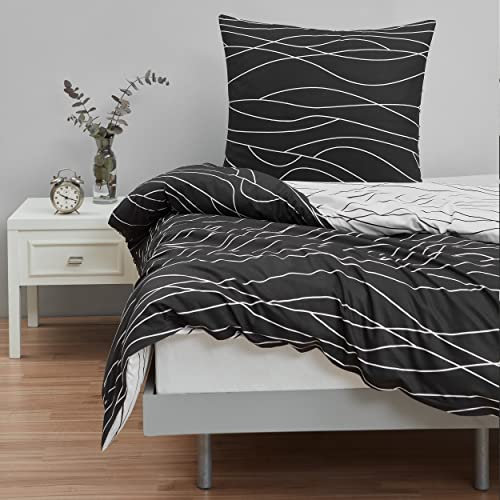 Mixibaby Bettwäsche Bettgarnitur Bettbezug Baumwolle 135x200 155x220 200x200 200x220 Modern, Größe:200 x 220 cm, Design Bettwäsche:Disteln D37