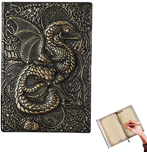 Leling 3D Flying Dragon Journal Embossed Writing Notizbuch | Antik Handarbeit Drachen Skizze Notizbuch Geschenk für Ihren Vater, Bruder, Freund, Tragbares Notizbuch für Reisen Gedanken, Lesen