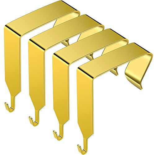 Funrous Over The Door Hook Panel Wall Metal Cubicle Picture Over Door Hanger for Clothing Mirror Hooks Office Cubicle Whiteboard Hanger(Gold,4 Pieces)