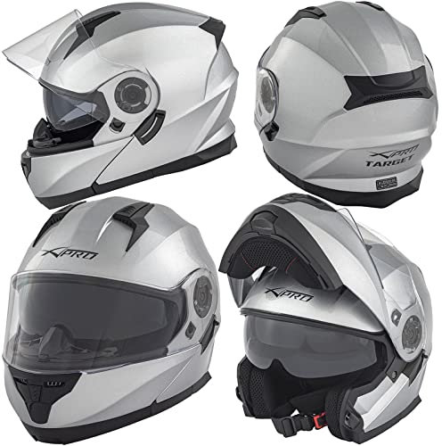 Helm Modular Klapphelm Innensonnenblende Motorradhelm Silber M