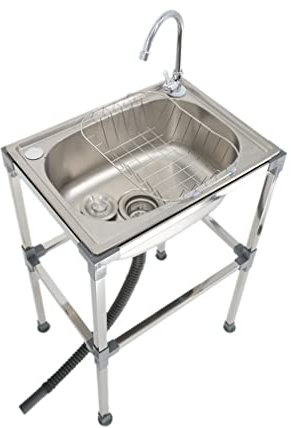 Standwaschbecken Waschtrog mit Armatur und Ständer Spülbecken Organizer 1 Becken Edelstahl Einzelne Schale Becken Komplettspüle für Küche Waschbecken Werkstatt Bauernhaus (48 * 35 * 75cm)
