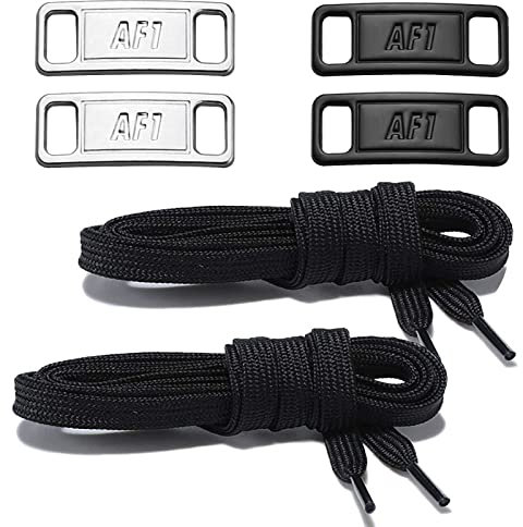 NDTEZUGT 2 pares Cordones Planos para Air Force 1 con Hebillas Metálicas Decorativas, Cordones de Repuesto Finos (Negro,45/115cm)