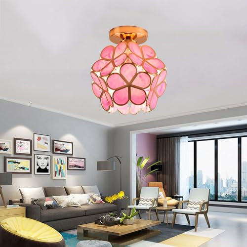 Mengjay Plafonnier Moderne,Lampe à suspension,Suspension Luminaire,Plafonnier Petal,Ferronnerie+PVC,Tête de lampe E27,Parfait pour chambre Salon Couloir. (Rose)