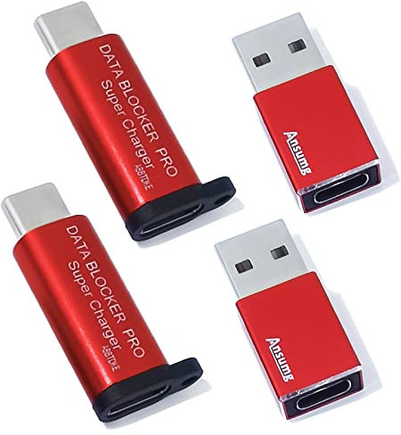 Generic USB A to C & USB C to C Data Blocker (4-Pack), Protect Against Juice Jacking, 100% Guaranteed Prevent Hacker Attack, Support Safe Fast Charging up to 20V/4A