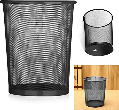 ARA CHOICE Colourful Metal Mesh Waste Bin Rubbish Paper Net Basket Home Office Durable and easy to use Recycling Bin for Bedrooms Multi Colour. (Black)