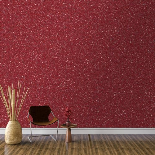 Belka B17 Papier peint à motifs rouge brillant, pur coton et pierre de mica minérale, autocollant, isolation thermique et acoustique, moderne et élégant, à faire soi-même, écologique et naturel, env.