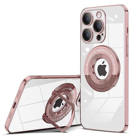 QLTYPRI Magnetic Clear Case for iPhone 13 Pro Max Case Compatible with MagSafe, Invisible Ring Holder Stand, Camera Lens Full Protection, Shockproof Phone Case Cover for iPhone 13 Pro Max – Rose Gold