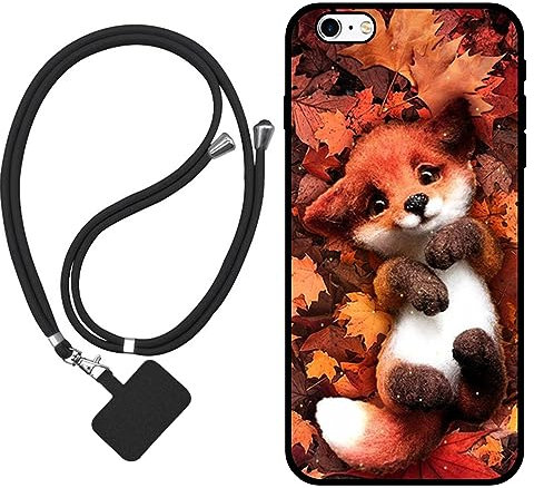 Sunrive Hülle Kompatibel mit iPhone 6 Plus/6s Plus Case,matt Handyhülle Schutzhülle Etui Karikatur Muster TPU Backcover (Ahornblattfuchs) +1x Universale Handykette MEHRWEG