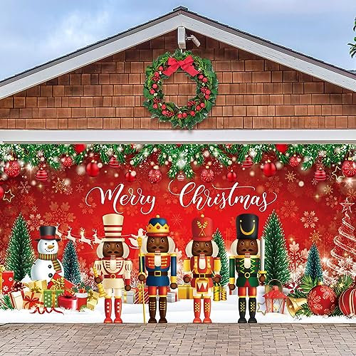 Preboun Black African American Nutcracker Christmas Garage Door Banner, 6 x 13 ft, Christmas & New Year