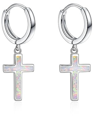 Damen Herren Sterling Silber schwarz Creolen Silber Kreuz Ohrringe und Sterne Creolen für Frauen Mädchen Männer Junge Frauen Teenager Mädchen Kind