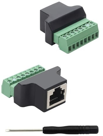 PENGLIN 2 Stück RJ45 Buchse auf 8 Pins Schraubklemmenblock Adapter für Cat7 Cat6 Cat5 Ethernet Extender CCTV Digital Internet,RJ45 8P8C Buchse auf 8 Poligen Terminal Ethernet Anschluss