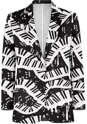 xixirimido Herren Casual Blazer Tasche Langarm Regular Fit Ein-Knopf gekerbt Revers Jacke Anzug für Party Abendessen Abschlussball, Musik-Tastatur, 2XL