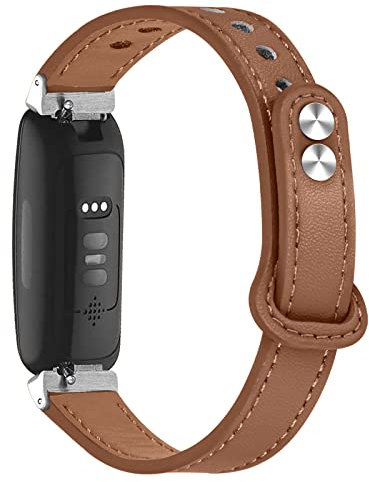 Uhrenarmband für Fitbit Inspire 2 echtem Leder braun Armband mit Metall Knopf
