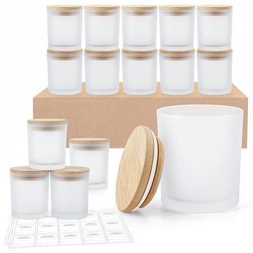 Winter Shore Tarros de Cristal con Tapa de 170 ml [Pack de 15] - Botes Cristal Esmerilado Pequeños Transparentes para Hacer Velas - Incluye 15 Etiquetas Adhesivas, 15 en Blanco y 1 Bolígrafo Negro