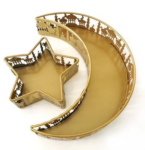 Ramadan Tablett Metall Eid Mubarak Tablett Ramadan Teller Mond Stern Serviertablett Ramadan Eid Dekorationen