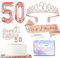 Rose Gold 50th Birthday Decorations for Girls Women Her,Birthday Sash and Tiara Rose Gold 50th Rhinestone Crown,Cake Topper Candle Topper 50th Foil Balloons Gifts for for Her Happy 50th Party Favor
