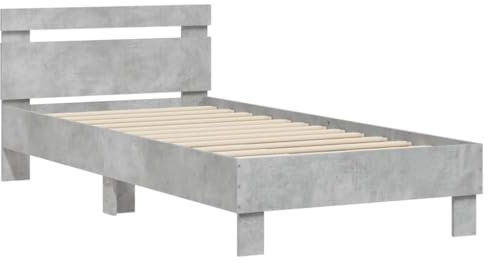 vidaXL Cadre de Lit avec Tête de Lit, Lit Simple avec Sommier à Lattes, Lit Adulte, Meuble de Chambre, Gris Béton 90x200 cm Bois d'Ingénierie