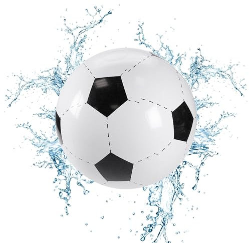 Wasserball Ø 40 cm aufblasbar - Wasserspielzeug für Kinder und Erwachsene - Aufblasbarer Fußball für Pool und Garten - Ball für langen Spielspaß im Wasser, Farbe:weiß/schwarz