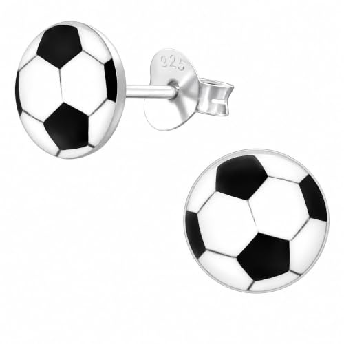 Zenvie Fußball-Ohrstecker, 925er Sterlingsilber, Schwarz-Weiß | 925er Sterlingsilber, 7,5x7,5 mm, nickelfrei, Geschenkbox, klassischer fußball