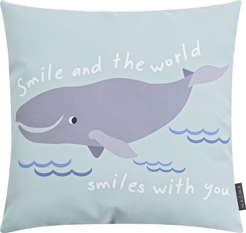 ReWu Kissen Wal Motiv Kinderkissen Sofakissen Dekokissen Tiermotiv Tier Couchkissen Zierkissen Sofa Schlafzimmer Kinderzimmer Geschenkidee mit Füllung Waschbar 45 x 45 cm