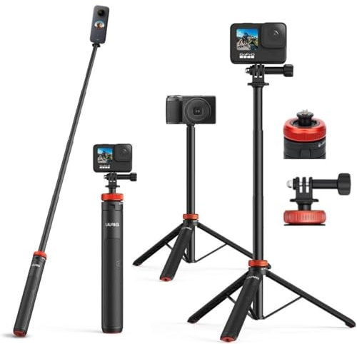 VIDIFY UURIG 52 Extendable Camera Tripod for Insta360 X5 Selfie Stick Tripod with 1/4 Screw Mini And Two Prong Adapter Portable Camera Stand Tripod for GoPro 13, Hero 12, Insta360 X4 Action Cameras