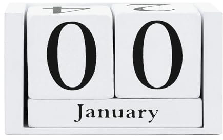 ANNASAMDO Tisch Dauerkalender aus Holz, Ewiger Kalender Würfel Block Tischkalender Holzkalender für den Schreibtisch, im Büro oder Zuhause (Weiß)