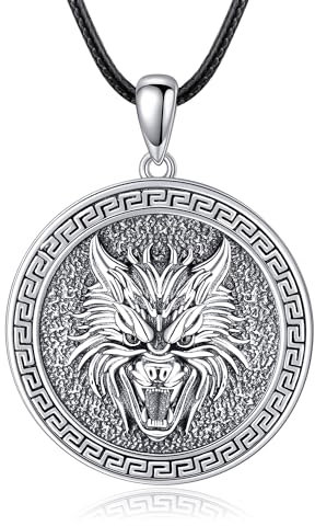 URONE Wikinger Wolf Kette 925 Sterling Silber Wolf Anhänger Halskette Wikinger Wolf Schmuck Geschenke Für Herren Damen Männer Wolf Fans