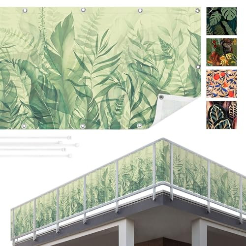 Balkon Sichtschutz Blätter 75x250 cm inkl. Kabelbinder Wetterfest Blickschutz Balkonverkleidung Balkonbespannung Sonnenschutz Balkongeländer Windschutz Terrasse Garten Deko Ideen Grün TEXBS_1035