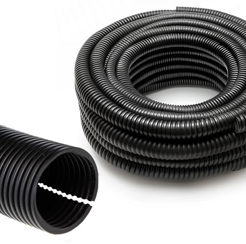 VIALIA Kabelschutzschlauch geschlitzt 5m x 7,5mm, Flexibles und UV-beständiges Wellrohr aus Polypropylen, stabil und biegfest, Temperaturbereich -40°C bis 130°C, schwarz