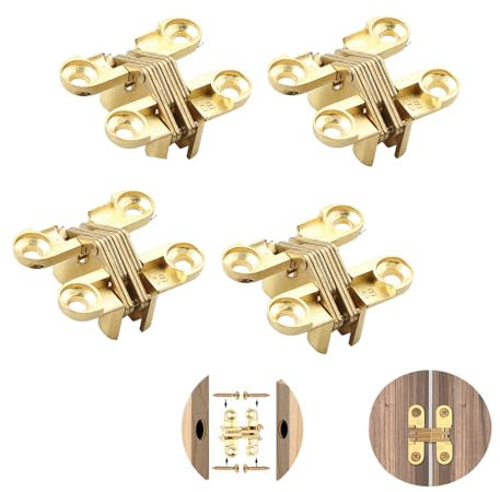 NIYATA 4Pcs Charnière Invisible, Croix Charnières,180° Charnières Alliage de Zinc Invisible,Charnière Porte Pliante Bois,Idéal pour Les Projets de Rénovation et de Bricolage
